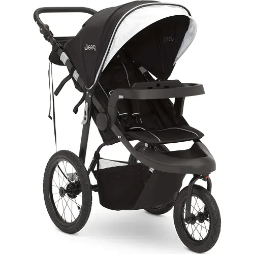 Jeep Hydro Sport Plus Jogger by Delta Children, Includes Car Seat Adapter, Black, Neoprene, Leather