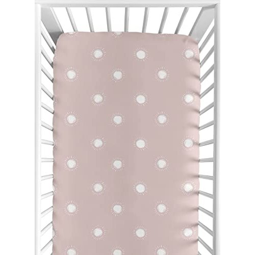 Sweet Jojo Designs Mauve and White Boho Sun Girl Fitted Crib Sheet Baby or Toddler Bed Nursery - Pink Dusty Rose Bohemian Celestial Sky Desert Sunshine Outdoors Nature