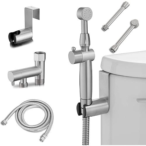 Brushed Nickel Handheld Bidet Sprayer Attachment for Toilet Brass Cloth Diaper Sprayer Bidets for Attachment Toilet with Adjustable Length Spray Heads