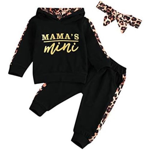 Toddler Baby Girl Fall Winter Clothes Leopard Printed Hoodie Sweatshirt and Pants 2PCS Sweatsuit Outfit