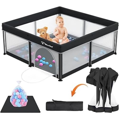 G Taleco Gear Foldable Baby Playpen with Mat, 50''x50'' Playpen for Babies and Toddlers, Playpen for Baby with Gate, Breathable,Foldable Travel Play Pen with 50 Ocean Balls