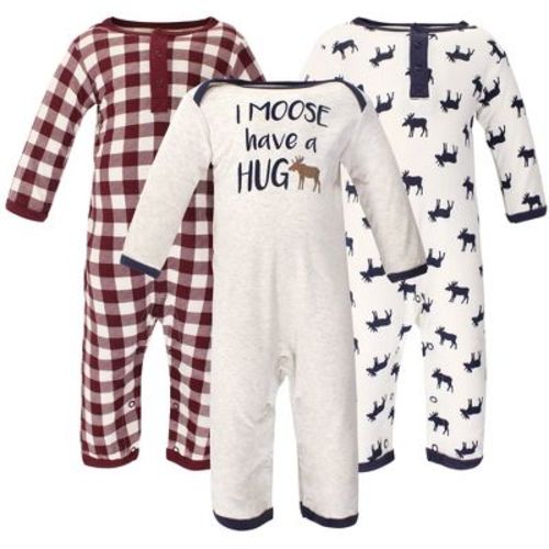 Little Treasure Baby Boy Cotton Coveralls 3pk, Moose Hug, 18-24 Months