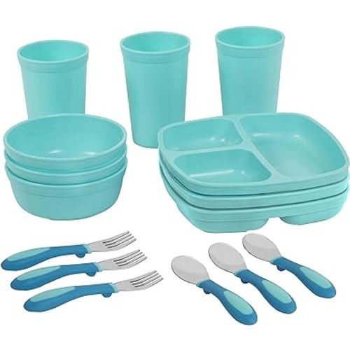 ECR4Kids My First Meal Pal Combo Set, Children's Tableware, Aqua, 15-Piece
