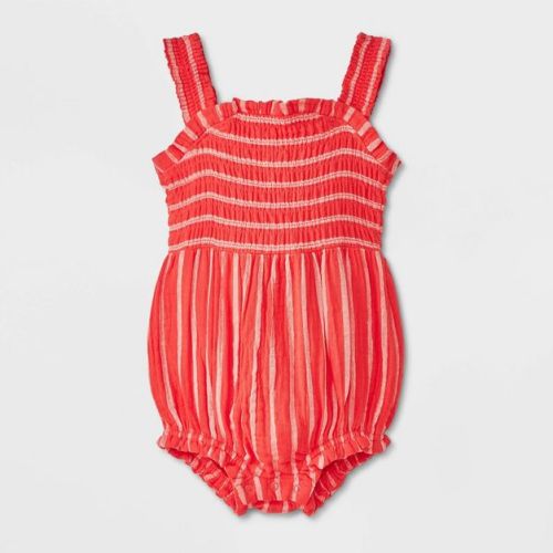 Baby Girls' Ruffle Striped Romper - Cat & Jack™ Red 3-6m