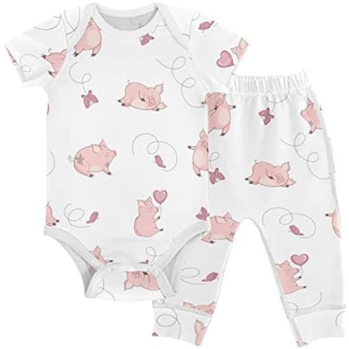 vvfelixl Baby Clothes Cute Cat Baby Bodysuits Set Unisex Short Sleeve Baby Pants Sets 0-3M