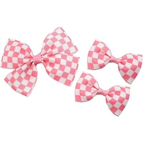 Checkered Hair Bow Clip for Women Girls Hair Bow Toddler Baby Bowknot Hair Clip Checkered Hair Accessories TSFJ75 (Pink)