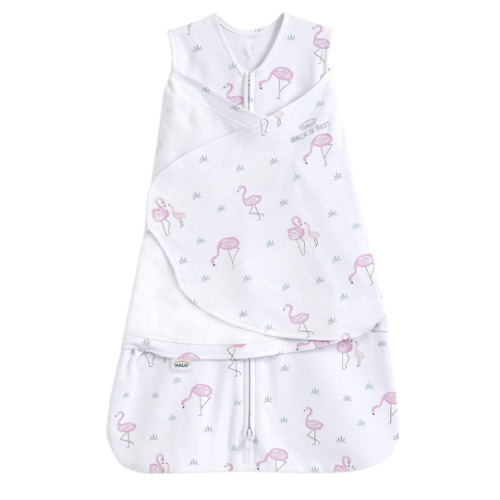 HALO 100% Cotton Sleepsack Swaddle, 3-Way Adjustable Wearable Blanket, TOG 1.5, Flamingos, Newborn, 0-3 Months