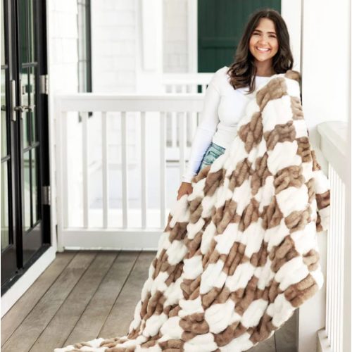 Hugs Check Hunter Brown Plush Blanket | Minky Couture