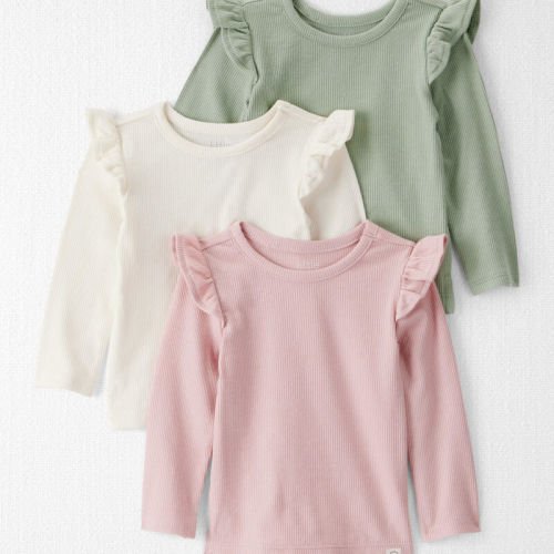 Perfect Pink, Sweet Cream, Moss Green Baby Girl 3-Pack Organic Cotton Ribbed Tees | Carter’s Oshkosh Canada
