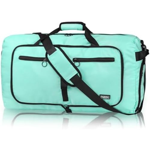 Fmeida 65L Duffle Bag with Shoes Compartment, Foldable Travel Duffel Bags for Men Women, Large Packable Travel Bag Water Repellent & Tear Resistant (Mint Green)
