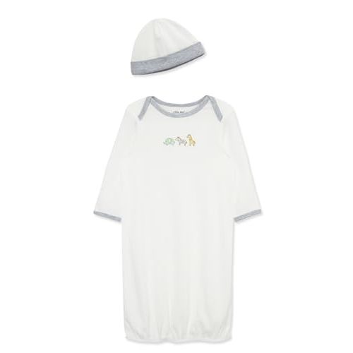 Little Me Clothes Baby Gender Neutral 2-Pc Nightgown and Cap Set 100% Cotton with Elastic Bottom, Baby Essentials,0-3 Months