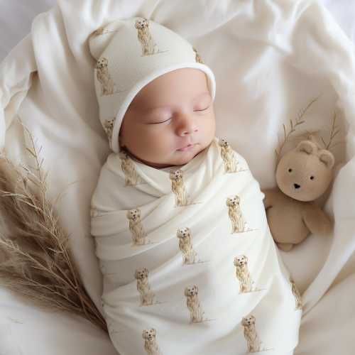 Watercolor Dog Baby Swaddle Blanket Golden Retriever Baby Blanket Pet Print Baby Beanie Gift for Newborn Golden Lover Gift Golden Mom Gift