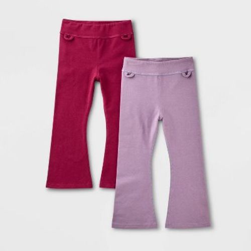 Toddler Girls' 2pk Adaptive Flare Ribbed Leggings - Cat & Jack™ Red/Purple 3T
