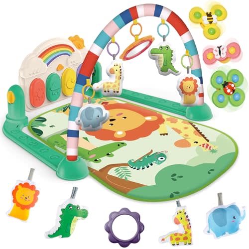 Joryuek Baby Gyms Play Mats, Tummy Time Mat Toys, Infant Play Mat and Activity Gym, Baby Play Piano Gym Mat, Play Mats for Babies Newborns and Toddlers, Baby Activity Mat Toys 0-3-6-12 Months (Green)