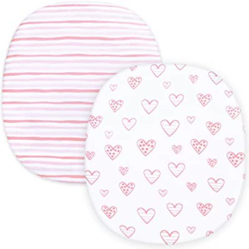 Bassinet Fitted Sheets Compatible with Graco Pack 'n Play Close2Baby Bassinet/Graco Pack ‘n-Play Dome LX Bassinet(not playard), 2 Pack, 100% Jersey Knit Cotton Fitted Sheets, Pink Print for Baby