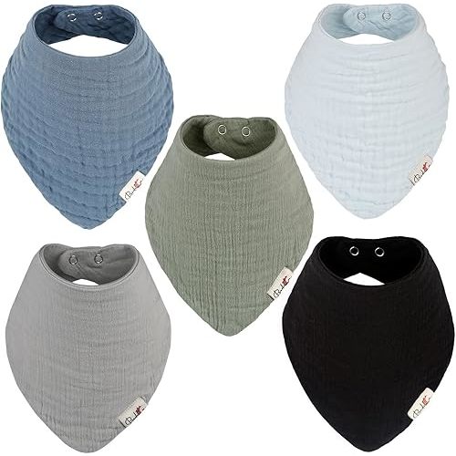 Muslin Baby Bibs, 100% Organic Cotton Baby Bandana Drool Bibs for Boy and Girls, Newborn Bib for Teething and Drooling