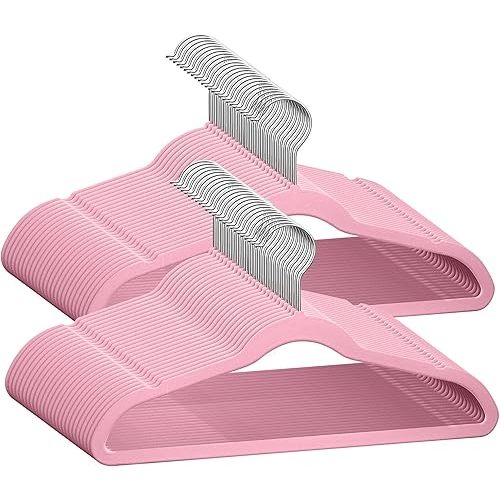 TechZoo 50 Premium Baby Velvet Hangers - 11.8 Inches Non-Slip & Ultra-Slim Baby Hangers for Space-Saving & Children Clothes - 360 Swivel Hook, Strong & Durable Infant & Toddler Clothes Hanger - Pink