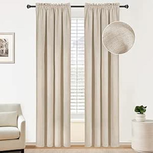 Amazon.com: 100% Blackout Shield Linen Blackout Curtains 108 Inches Long 2 Panels Set, Blackout Curtains for Bedroom/Living Room, Thermal Insulated Rod Pocket Window Curtains & Drapes, 50W X 108L, Oatmeal : Home & Kitchen