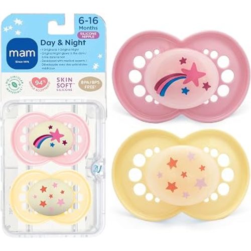 MAM Original Baby Pacifiers 6-16 Months, Glows in The Dark, 2 Pack