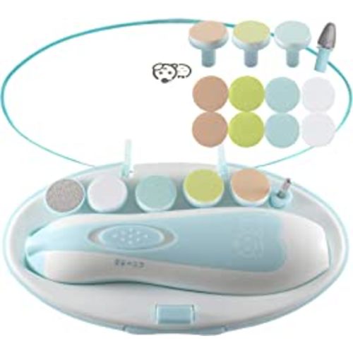 Baby Nail Clippers 20 in 1 by Royal Angels Baby | Safe Electric Baby Nail Trimmer, Baby Nail File Kit, Additional Replacement Heads, Newborn Toddler Toes and Fingernails, Trim and Polish (Blue)