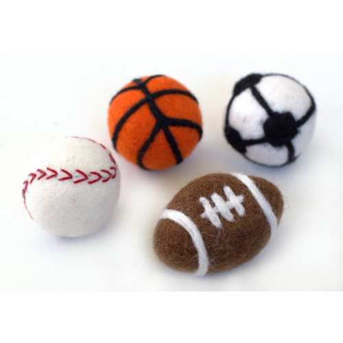 Sports Shapes- Football, Baseball, Basketball, Soccer- Bowl Filler, Newborn Photo Prop, DIY Craft, Decor Gift Idea, Man Cave, Wool Cat Toy