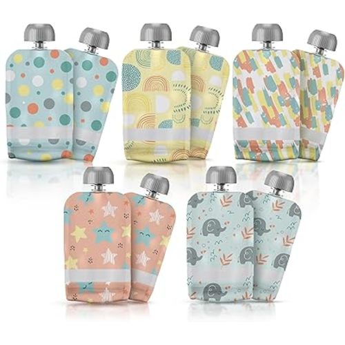 LittleWhispers Reusable Baby Food Pouches - Refillable with Applesauce, Yogurt, Fruit Puree, Smoothie - 10 Pack - Toddler & Kids Squeeze Pouch