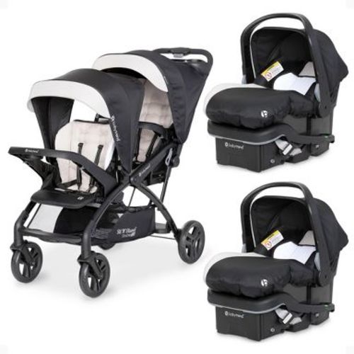Baby Trend Sit N' Stand Double Stroller 2.0 DLX with 5 Point Harness & EZ-Lift Plus Lightweight Infant Car Seat with Cozy Cover (2 Pack), Modern Khaki