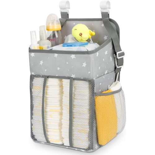 Maliton Changing Table Diaper Organizer - Baby Hanging Diaper Stacker Nursery Caddy Organizer for Cribs Playard Baby Essentials Storage (Star)