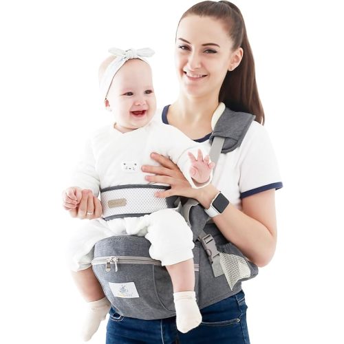 Baby Hip Seat Carrier Baby Waist Stool for Child Infant Toddler with Adjustable Strap Buckle Pocket Soft Inner Huge Storage (Dark Grey)