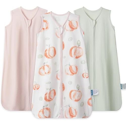 TILLYOU Newborn Sleep Sack 0-6 Months 3 Pack, 0.5 Tog Soft Cotton Wearable Blanket for Baby with Double Zipper, Peach dot