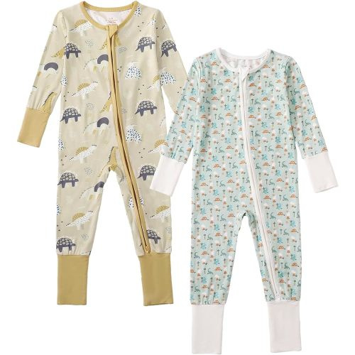 OPAWO Viscose from Bamboo Baby Pajamas Girl 2pack Mittens Cuff 2 Way Zipper Soft Footless Sleeper Baby Boy One-Piece Romper