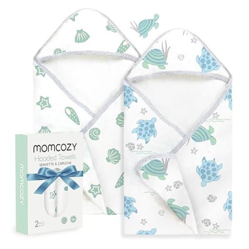 Momcozy Baby Towel with Hooded-Original Design Baby Towel Set -Soft & Absorbent- Shower Gifts or Bath Essential for Infant, Newborn, Toddler, Marine Sea Turtle Shells Magic