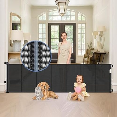 Reinforced 90 Inch Retractable Baby Gates Extra Wide Baby Gate with Reinforced Strips Retractable Dog Gate for The House Extra Wide Outdoor Retractable Gate Extra long Baby Gate for large openings