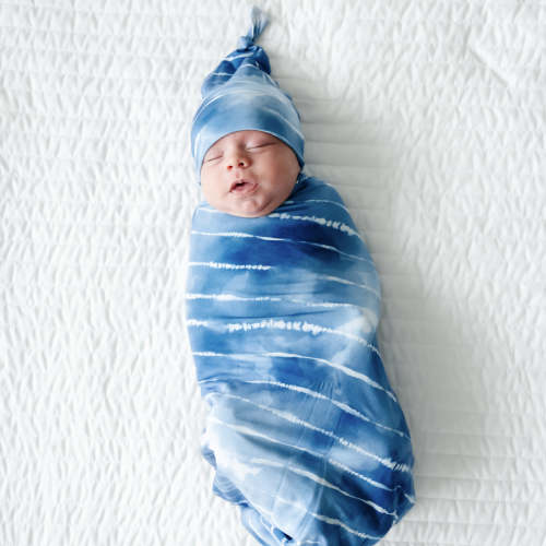 Blue Tie Dye Dreams Swaddle & Hat Set