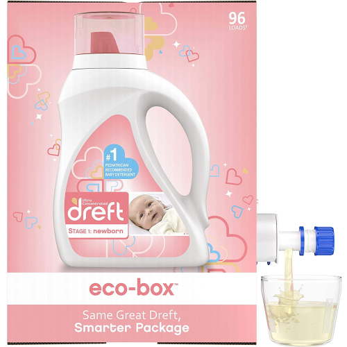 Dreft Stage 1: Newborn, Ultra Concentrated Liquid Laundry Baby Detergent eco-Box, HE Compatible, 105 fl oz, 96 Loads