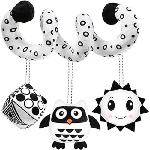 Baby Spiral Hanging Stroller and Car Seat Toys Black and White High Contrast Sensory Toy Newborn Plush Travel Activity Toy New Year Gift for 0 3 6 9 12 Months Girls Boys-Owl