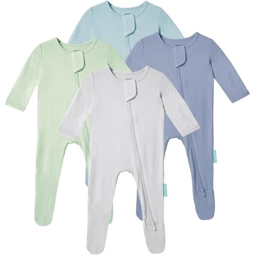 PurComfy Baby Zipper Footie Pajamas, Supersoft Bamboo Rayon Baby Footed Pjs Boy Girl 0-3-6-9-18-24 Month Coverall Sleepers