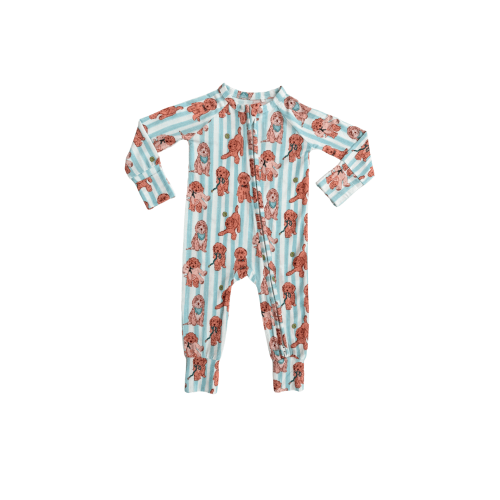 Blue Puppy Zipper Romper