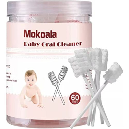 60Pcs Baby Tongue Cleaner, Baby Toothbrush, Disposable Baby Mouth Cleaner, Soft Gauze Toohthbrush Newborn Oral Cleaning Stick Dental Care for 0-36 Month Baby
