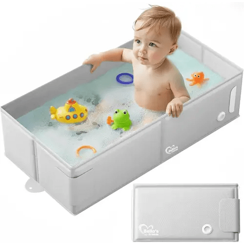 Bella’s Friends Baby Collapsible Bathtub, Travel Bath Tub for Baby, Foldable and Portable, Easy Storage, Reinforced Structure, Lightweight, Travel Essentials for 6M-3Y Infant Toddler, Gray