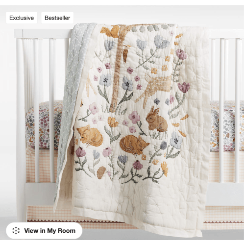 Wonderland Prairie Embroidered Organic Cotton Voile Baby Crib Quilt