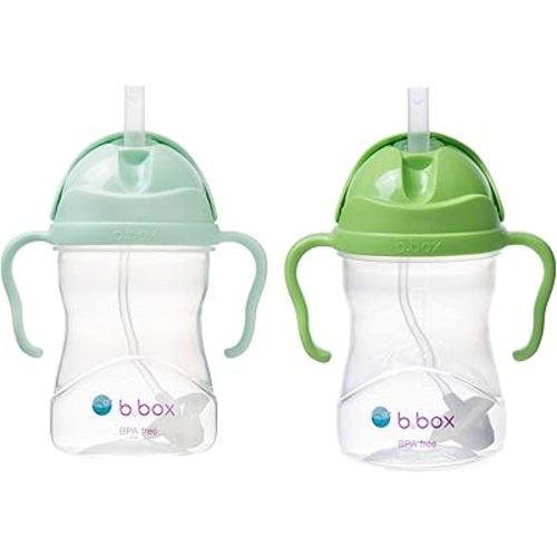 b.box Sippy Cup with Weighted Straw (2-pack). Drink from any Angle, Leak Proof, Spill Proof, Easy Grip. BPA Free, Dishwasher Safe. For Babies 6m+ to Toddlers (pistachio + apple, 8oz)