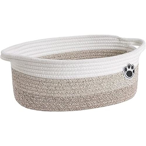 Dog Toy Basket Small Gift Basket for Baby, Woven Storage Baskets for Dog Cat, Nursery Storage Baskets for Diapers, Towels, 12"x 8" x 5" Mixed-Brown