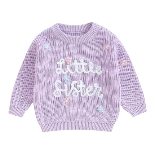 VISGOGO Big Little Sister Matching Sweater Baby Girls Knitted One-Piece Outfits Toddler Brother Sweatshirt Clothes