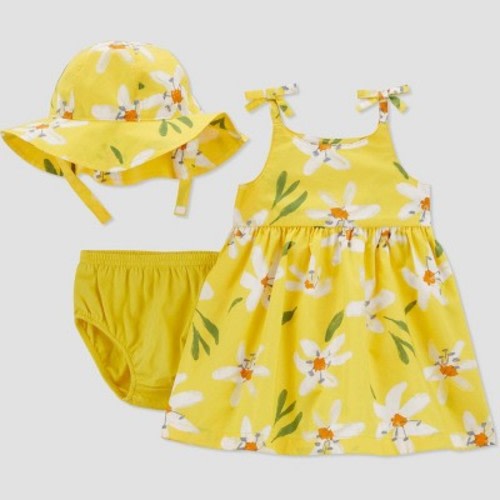 Carter's Just One You® Baby Girls' Floral Dress with Hat - Yellow/White 9M