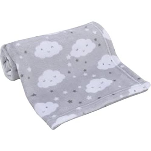 Little Love by NoJo Super Soft Gray and White Clouds and Stars Plush Baby Blanket
