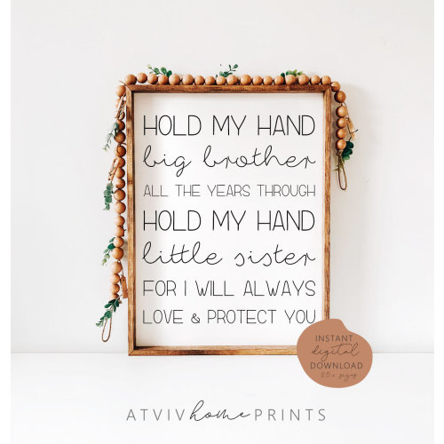 Hold my hand big brother, siblings print, hold my hand little sister, brother and sister print, brother sister print, nursery print, sign