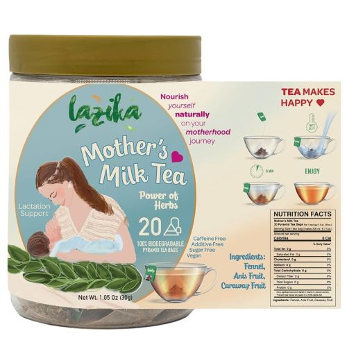 Lazika Lactation Tea, Breastfeeding and Lactation Support Tea, 20 Pyramid Teabags, Lactation Supplement, Increase Breastmilk Production, Fennel Anis and Caraway Fruit