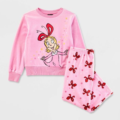 Toddler Girls' The Grinch Christmas Collection Cindy Lou Who 2pc Velour Top & Bottom Set - Pink 5t