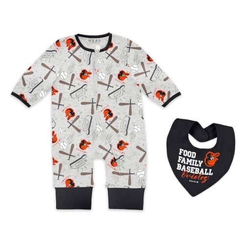 Baltimore Orioles WEAR by Erin Andrews Newborn & Infant Sleep and Play Full-Zip Sleeper & Bib Set - Heather Gray